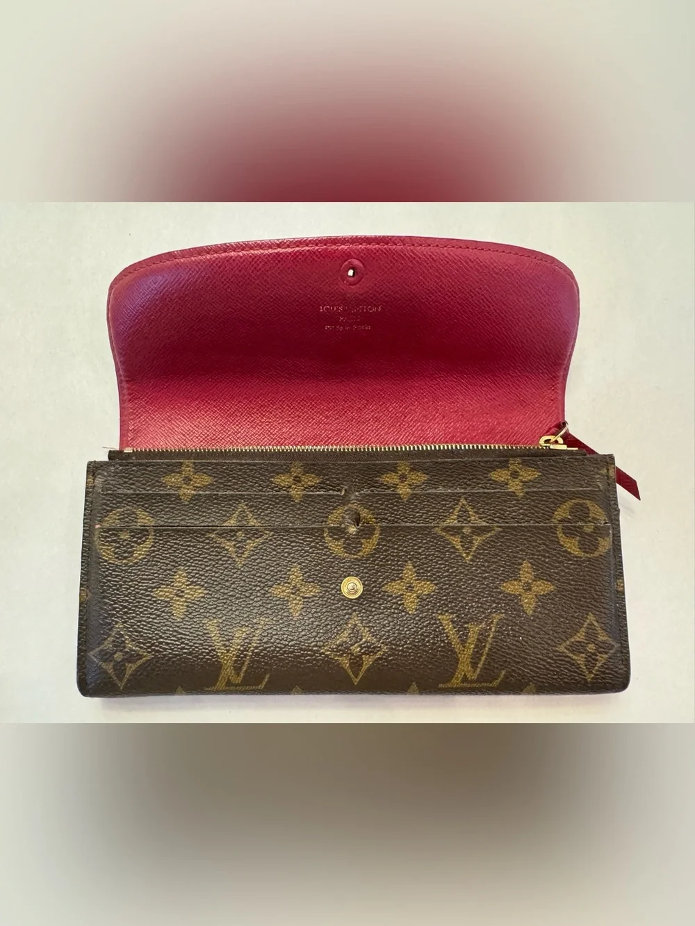 Louis Vuitton Emilie Wallet Monogram Canvas Fuchsia Interior Missing Button LV